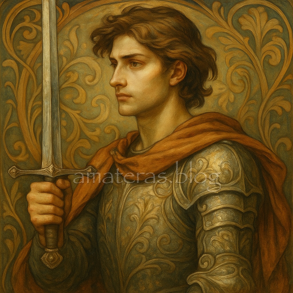 西洋絵画風の剣を持った騎士の画像