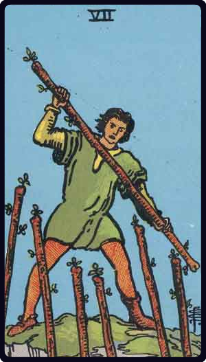 タロットカード ワンドの7 Seven of Wands(ウェイト版)