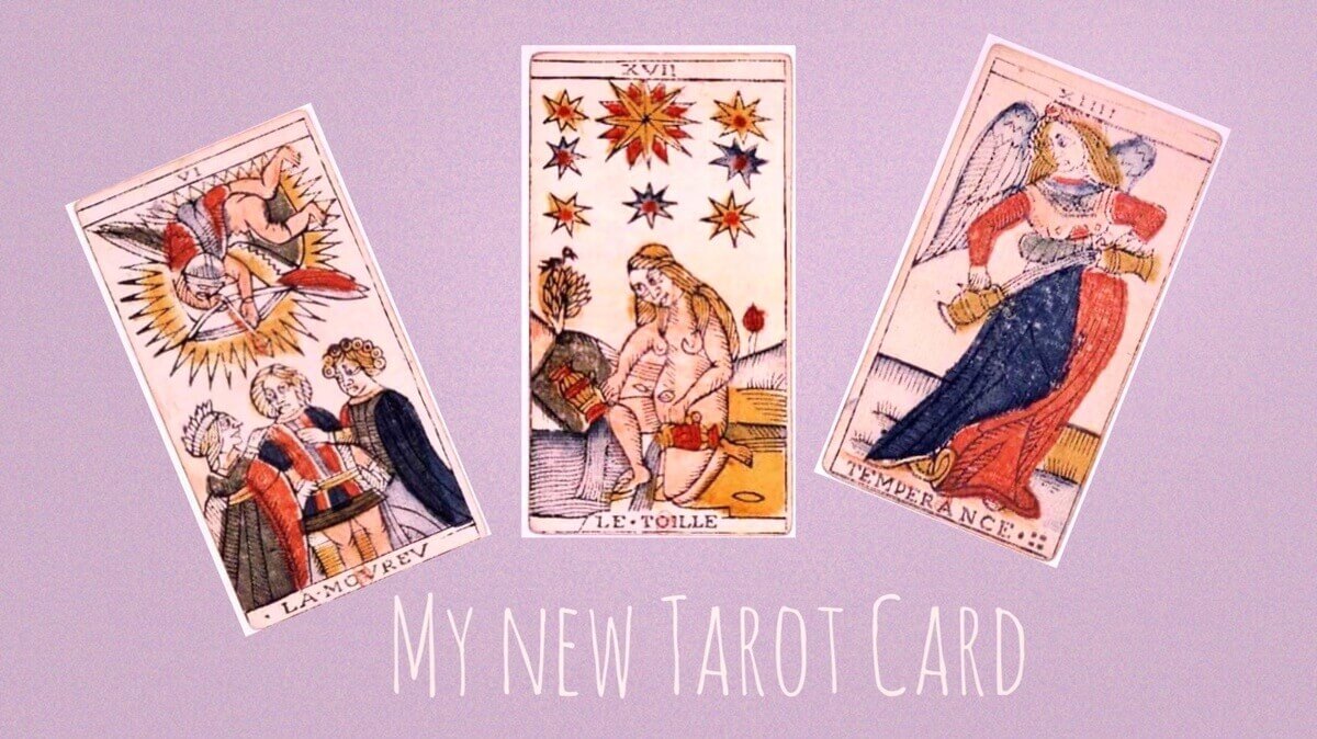 マルセイユ版タロットカードの恋人・星・節制の3枚